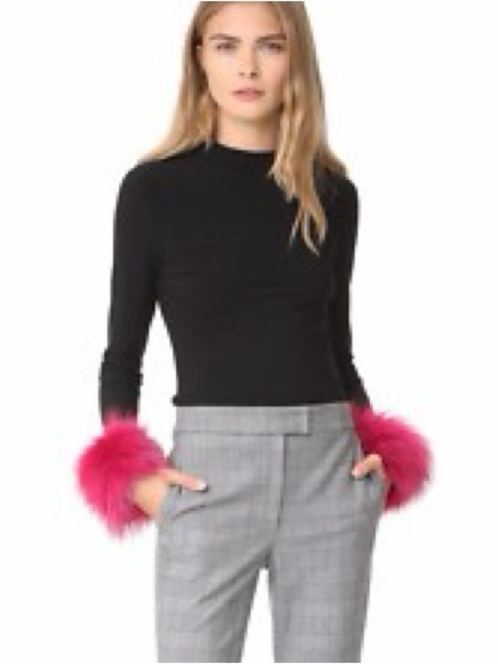 Alice + Olivia Black & Pink Haylen Top Fur Cuff Small
